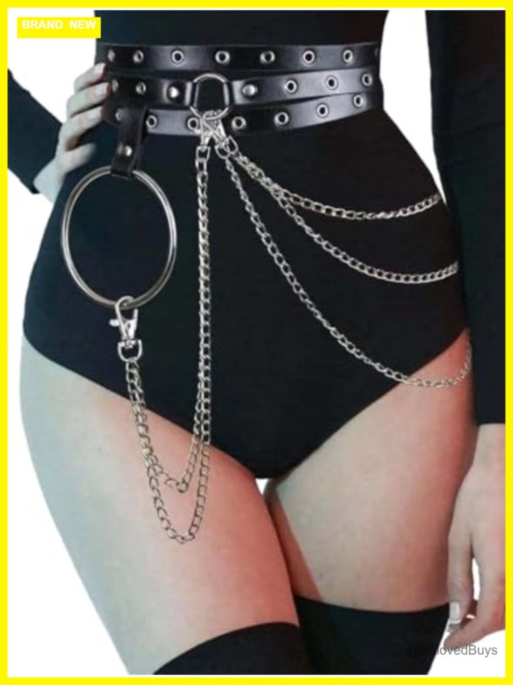 Women's Double Layer Waist Belt with Chain, Adjustable Faux Leather Alloy Hip